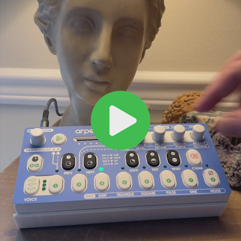Arpeggio with the Synthesizer Overlay playing some music in front of a statue